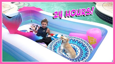 24 Hour Challenge Overnight In My Pool Kayla Davis Youtube