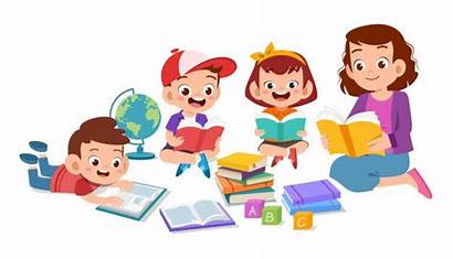 Cartoon Studying Together Study Teacher Happy