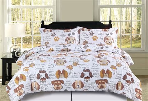 Twin Dog Puppy Comforter Bedding Set Pet Themed Animal Lover Brown Tan