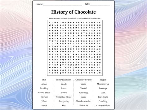 History Of Chocolate Word Search Puzzle Worksheet Activity Teaching