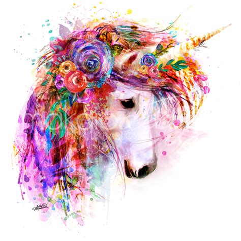 Bright Unicorn Art Painting Print By Sally Barlow