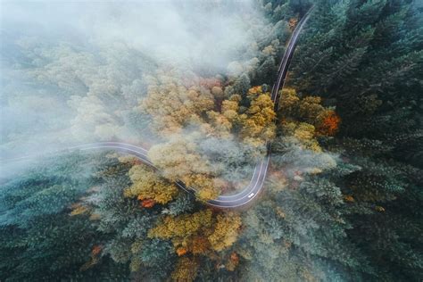 2100x1400 Landscape Nature Oregon Forest Road Highway Fall Mist Drone