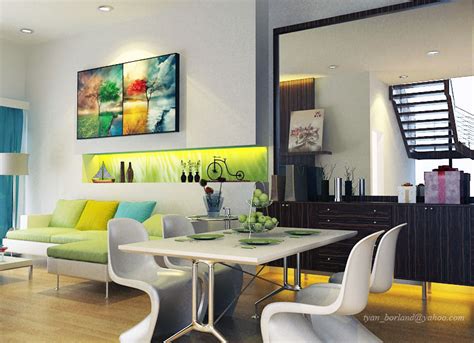 Bright Color Lime Green White Living Dining Room Ideas