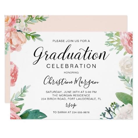 Before you write your invitation letter! Elegant Script Watercolor Peach Floral Graduation Invitation | Zazzle.com | Photo graduation ...