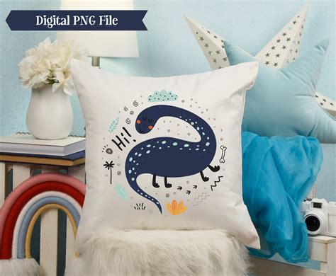 Blue Dinosaur Pillow Sublimation Design Png File Instant Etsy