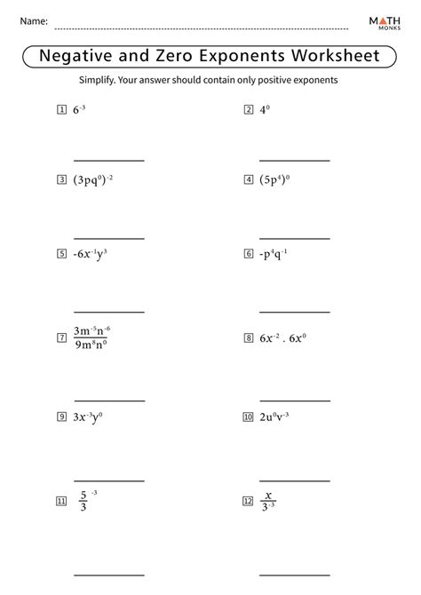 Negative Exponents Worksheet With Answers Worksheets For Kindergarten