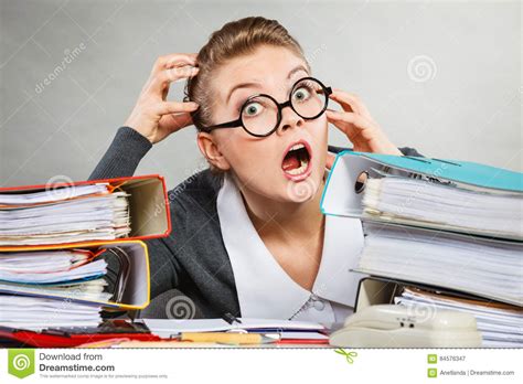 Panicked Secretary At Desk Stock Image Image Of File