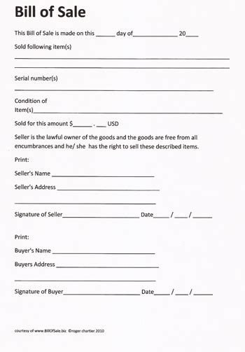 Free Printable Bill Of Sale Camper Form Generic