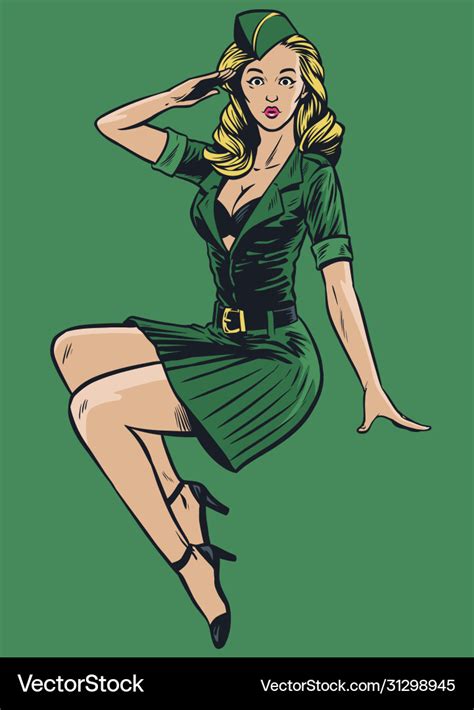 Sexy Military Pinup Girl In Vintage Drawing Style Vector Image