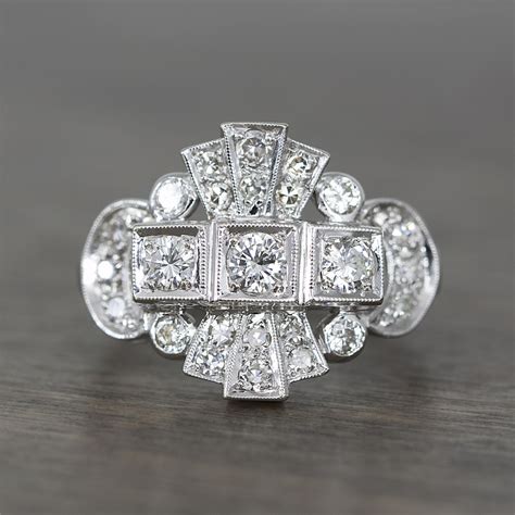 Vintage Art Deco 14k White Gold And Diamond Fashion Ring Diamond