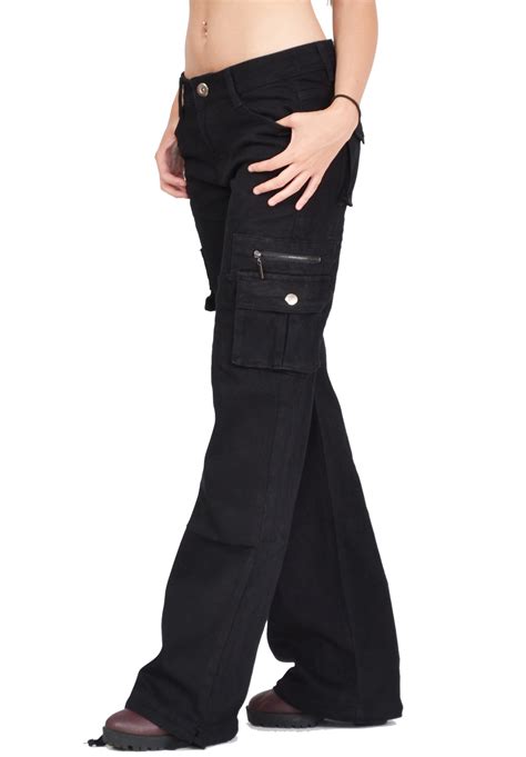 New Womens Ladies Black Wide Loose Combat Trousers Cargo Jeans