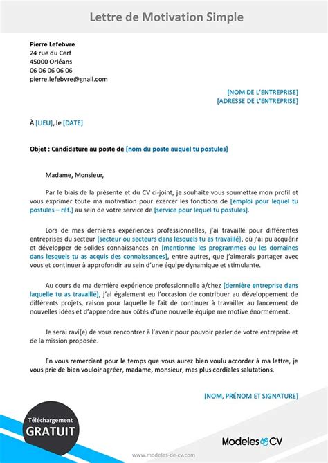 Exemple De Lettre De Motivation Simple Emplois Sénégal