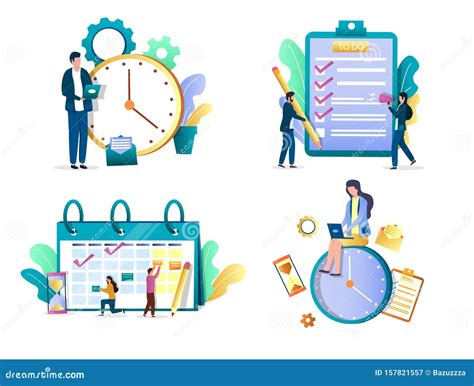Task Management Concept Vector Isolated Illustration Set Stock Vector