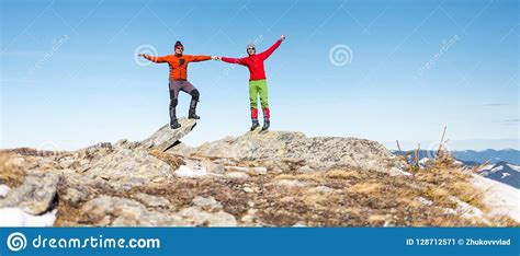 Two Climbers On Top Stock Image Image Of Balance Climbing 128712571
