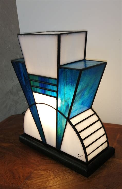 Art Deco Lamp Stained Glass Tiffany 1926 Blue Etsy