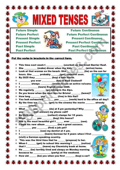 Tenses Interactive Worksheet All Verb Tenses Review W