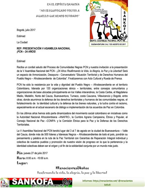 Carta Invitación Lanzamiento V Asamblea Nacional Pcn By Proceso De
