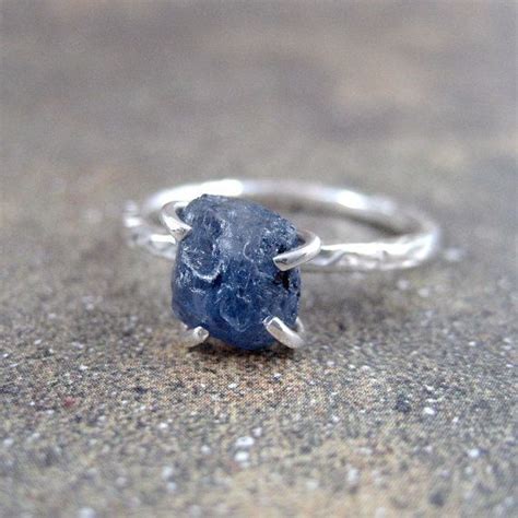 Uncut Raw Rough Blue Sapphire Ring Sterling Silver Solitaire Etsy