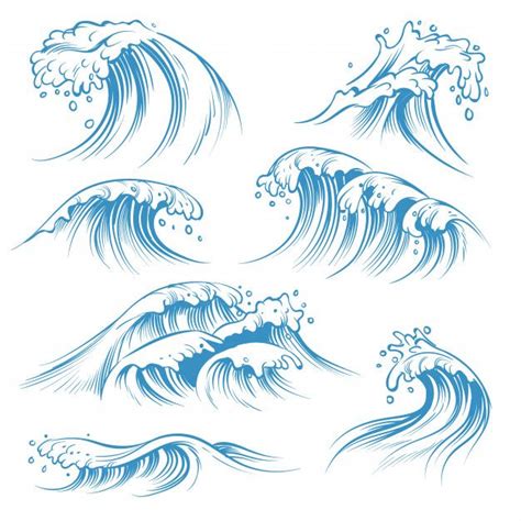 Hand Drawn Ocean Waves Sketch Sea Waves Tide Splash Hand Drawn