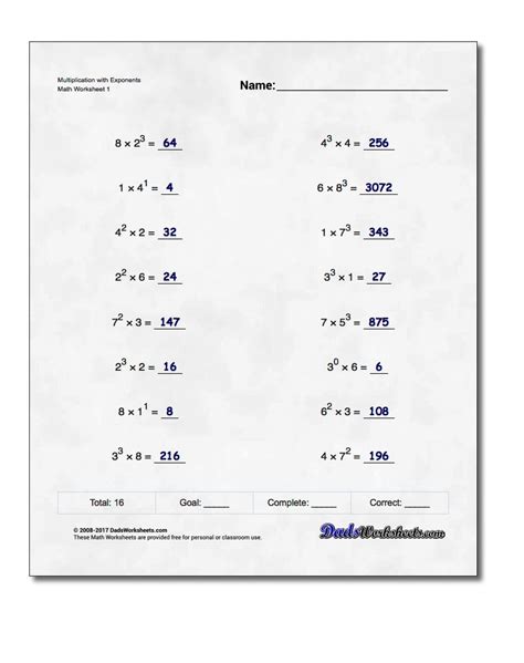 Worksheet Practice Mixing Exponents With Addition And