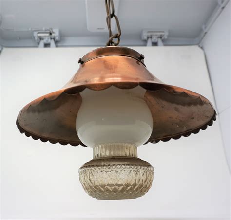Vintage Copper Scalloped Ceiling Light Fixture Chain Hanging Etsy