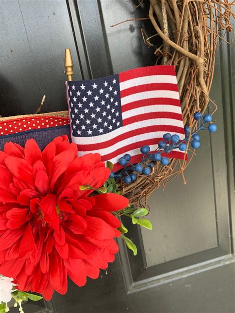 Grapevine Patriotic Wreath Summer Decor Wreath Flag Home Of Etsy