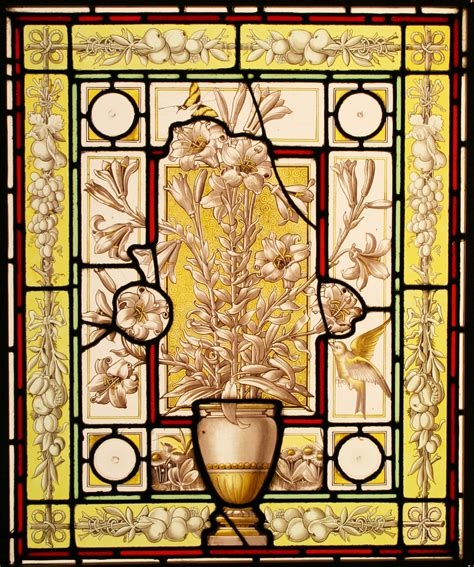 Ref Vic498 Antique Victorian Stained Glass Window Urn Of Lilies