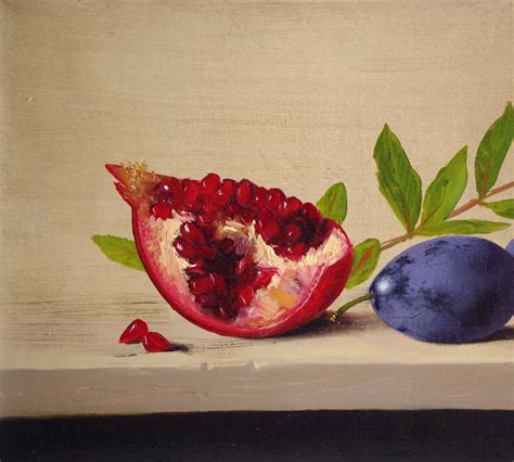 Still Life Pomegranate And Plums Original Oil Painting Handmade Art