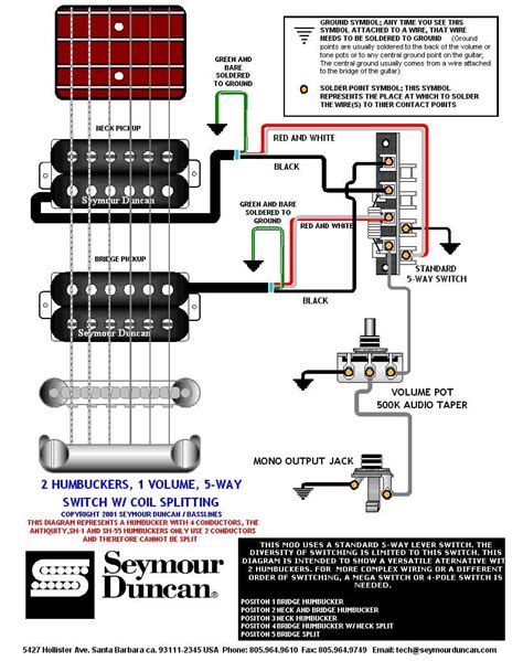 Each wiring diagram is shown with a treble bleed modification a 220kω resistor in parallel with a 470pf cap added to the volume pots. Simple Guitar Pickup Wiring Diagram 2 Humbuckers 3 Way Blade Switch