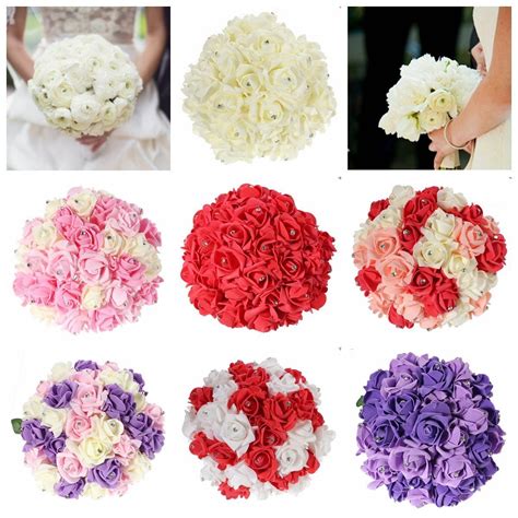 30 Heads Colourfast Foam Crystal Artificial Roses Flower Home Wedding