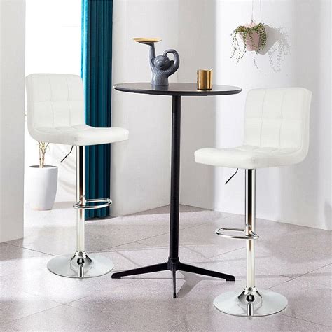 Costway White Adjustable Armless Pu Leather Bar Stool Swivel Kitchen