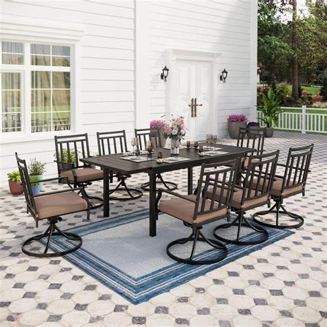 Reviews For Phi Villa Black 9 Piece Metal Outdoor Patio Dining Set With