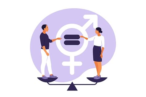 premium vector gender equality concept men and women character on the scales for gender