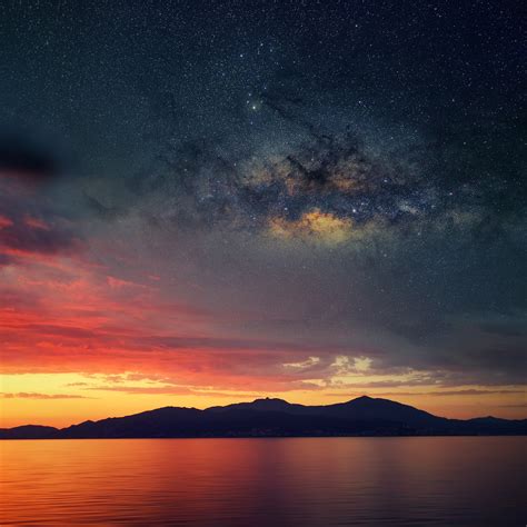 2932x2932 Galaxy Blended Landscape Mountains Sunset Ipad Pro Retina