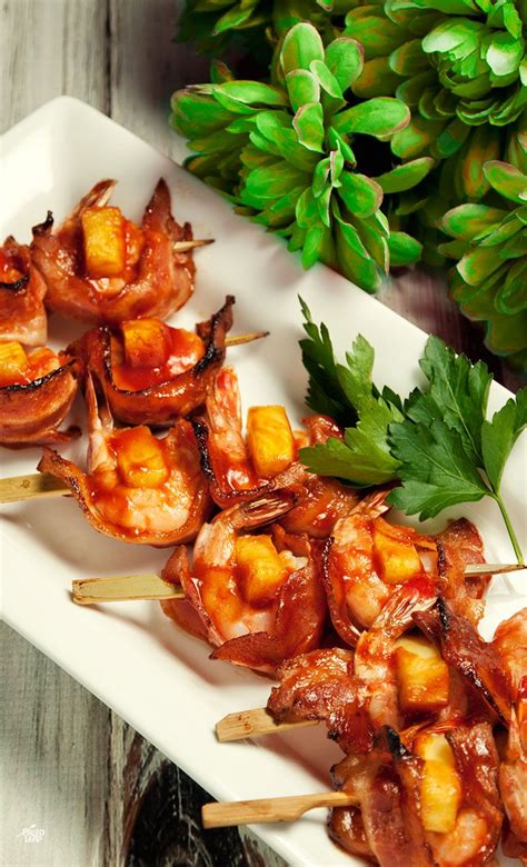 We love this easy and healthy recipe with shrimp, black or green olives and mozzarella cheese. Shrimp, Pineapple and Bacon Skewers | Recipe | Seafood ...