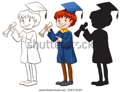 Drawing Boy Graduating Three Different Colors Stock Vector Royalty