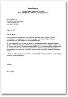 cover letter  security position security guards companies