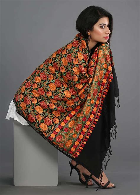 Sanaulla Exclusive Range Embroidered Pashmina Shawl 197 Kashmiri Shawls