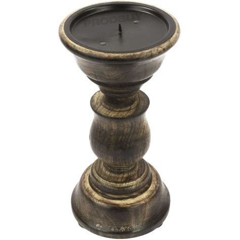 20cm Dark Brown Wooden Candle Stick Holder Vintage Carved