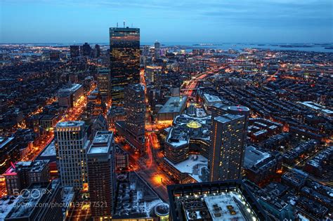 An Aerial Night View Of Boston City Center Massac Fall Backgrounds