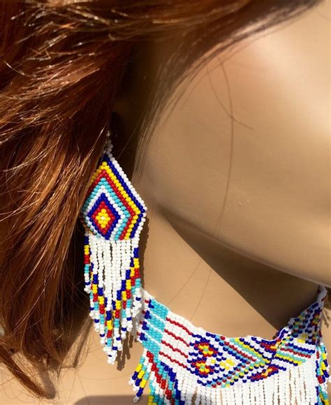 Handmade Beaded Indian Fringe Choker Necklace And Earring Etsy Fringe