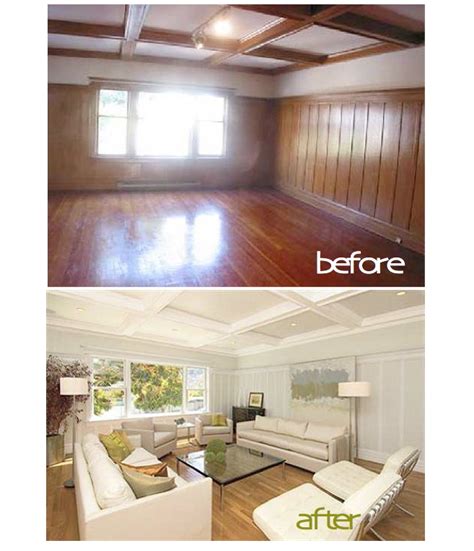 Fill holes and irregular cracks with putty and smooth with a spatula. painted wood paneling, before/after - B. B.