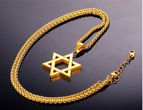 Star Of David Pendant And Necklace Chain Stainless Steel Gold Color