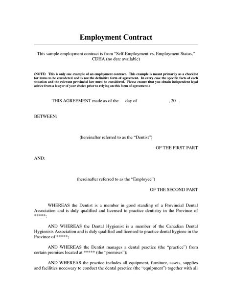 Employment Contract Example Free Printable Documents