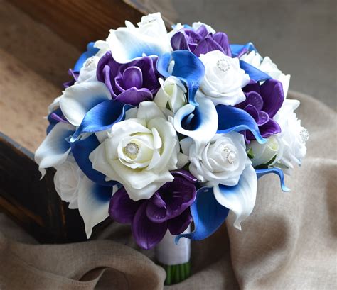 Blue Purple Bridal Bouquets Rustic Silk Bridal Bouquet Etsy Bridal