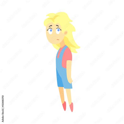 Sad Little Blond Girl Feeling Blue Part Of Depressed Female Cartoon Characters Series Stock
