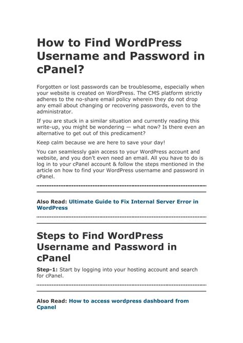 Ppt How To Find Wordpress Username And Password In Cpanel Powerpoint Presentation Id
