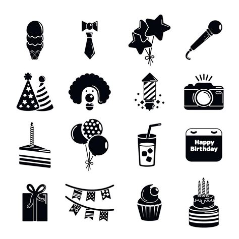 Happy Birthday Icons Set Simple Style 8857962 Vector Art At Vecteezy