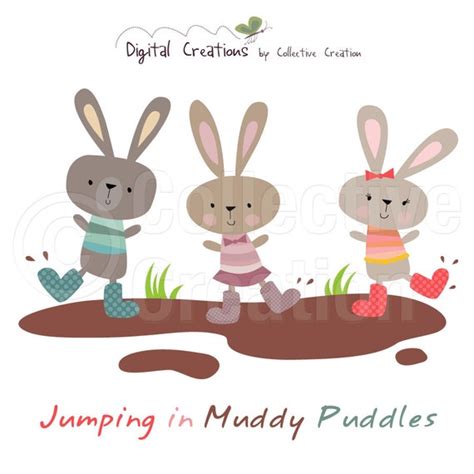 Jumping In Muddy Puddles Rabbit Digital By Collectivecreation