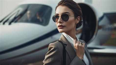 premium photo wealthy woman exits private plane generative ai